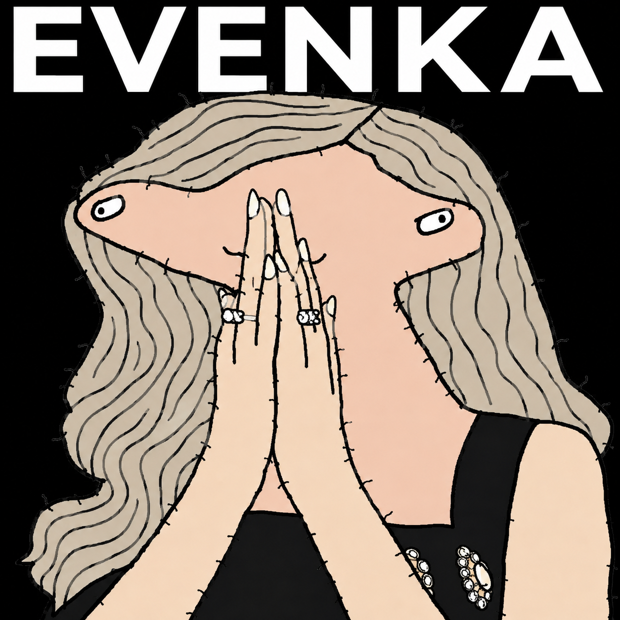 IVENKA cartoon holding her hands together against a black background
